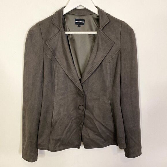 CLEARANCE - Giorgio Armani Brown Microsuede Two Button Blazer with Pockets - Picture 1 of 6